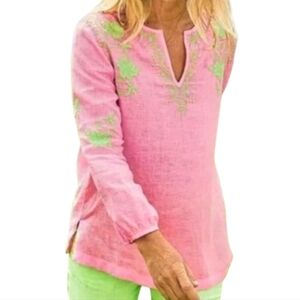 Lilly Pulitzer Coby 100% Linen Tunic Top Size XL
